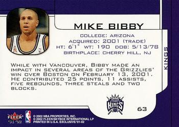2001-02 Fleer Exclusive #63 Mike Bibby Back