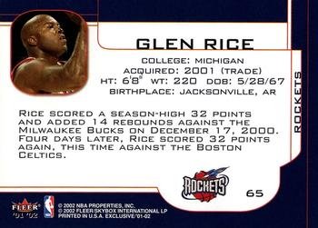 2001-02 Fleer Exclusive #65 Glen Rice Back