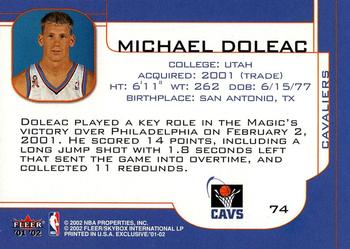 2001-02 Fleer Exclusive #74 Michael Doleac Back