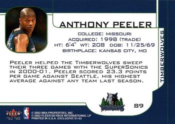 2001-02 Fleer Exclusive #89 Anthony Peeler Back