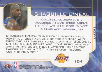 2001-02 Fleer Exclusive #104 Shaquille O'Neal Back