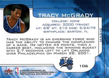2001-02 Fleer Exclusive #106 Tracy McGrady Back