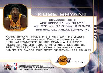 2001-02 Fleer Exclusive #115 Kobe Bryant Back