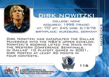 2001-02 Fleer Exclusive #116 Dirk Nowitzki Back