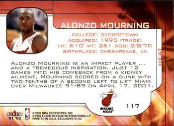 2001-02 Fleer Exclusive #117 Alonzo Mourning Back