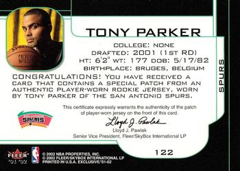 2001-02 Fleer Exclusive #122 Tony Parker Back