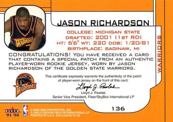 2001-02 Fleer Exclusive #136 Jason Richardson Back