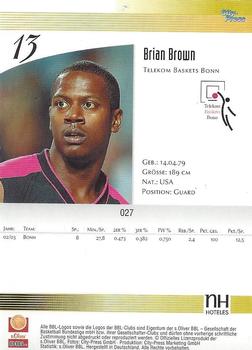 2003 City-Press BBL Playercards #27 Brian Brown Back