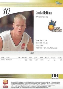 2003 City-Press BBL Playercards #56 Jukka Matinen Back