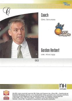 2003 City-Press BBL Playercards #63 Gordon Herbert Back