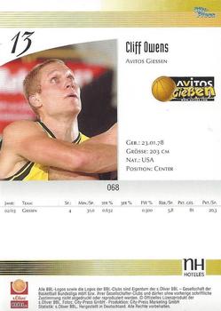 2003 City-Press BBL Playercards #68 Cliff Owens Back