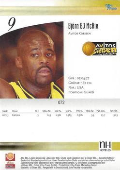 2003 City-Press BBL Playercards #72 B.J. McKie Back