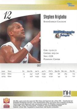 2003 City-Press BBL Playercards #87 Stephen Arigbabu Back