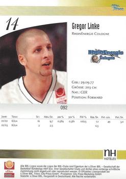 2003 City-Press BBL Playercards #92 Gregor Linke Back