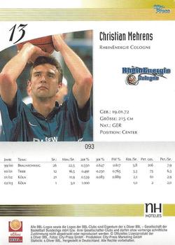 2003 City-Press BBL Playercards #93 Christian Mehrens Back