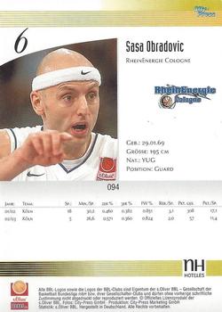 2003 City-Press BBL Playercards #94 Sasa Obradovic Back
