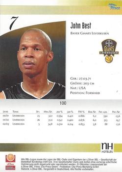 2003 City-Press BBL Playercards #100 John Best Back