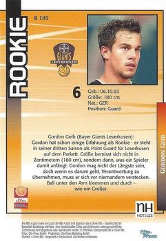 2003 City-Press BBL Playercards #105 Gordon Geib Back