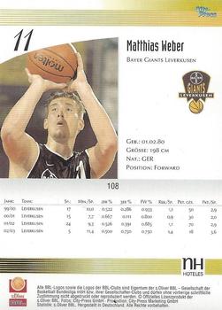 2003 City-Press BBL Playercards #108 Matthias Weber Back