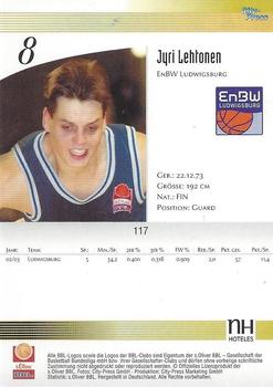 2003 City-Press BBL Playercards #117 Jyri Lehtonen Back