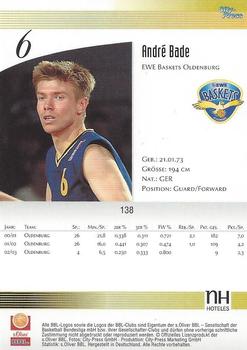 2003 City-Press BBL Playercards #138 Andre Bade Back