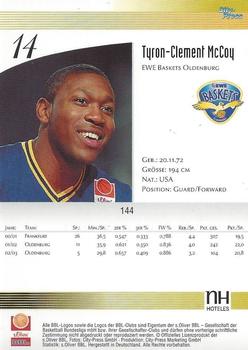 2003 City-Press BBL Playercards #144 Tyron-Clement McCoy Back