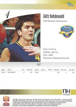 2003 City-Press BBL Playercards #147 Gotz Rohdewald Back