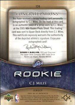 2005-06 SP Authentic - Limited Rookie Autographs #124 C.J. Miles Back