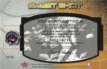 2001-02 Flair - Sweet Shots #NNO Vince Carter Back
