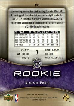 2005-06 SP Authentic - Limited Rookies #133 Ronnie Price Back