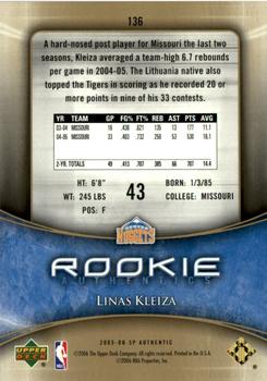 2005-06 SP Authentic - Limited Rookies #136 Linas Kleiza Back
