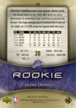 2005-06 SP Authentic - Limited Rookies #156 Andre Owens Back