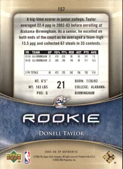 2005-06 SP Authentic - Limited Rookies #157 Donell Taylor Back