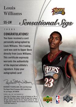 2005-06 SP Authentic - Sensational Sigs #SS-LW Louis Williams Back