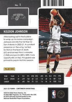 2021-22 Panini Contenders #1 Keldon Johnson Back