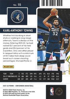 2021-22 Panini Contenders #15 Karl-Anthony Towns Back