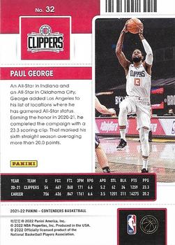 2021-22 Panini Contenders #32 Paul George Back