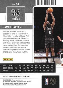 2021-22 Panini Contenders #64 James Harden Back