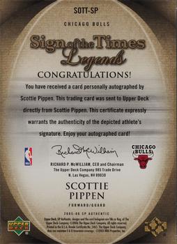2005-06 SP Authentic - Sign of the Times Legends #SOTT-SP Scottie Pippen Back
