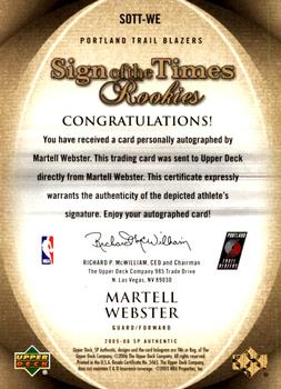 2005-06 SP Authentic - Sign of the Times Rookies #SOTT-WE Martell Webster Back