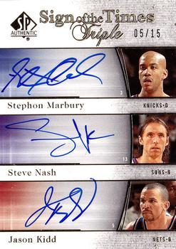 2005-06 SP Authentic - Sign of the Times Triple #ST-MNK Stephon Marbury / Steve Nash / Jason Kidd Front