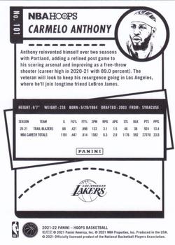 2021-22 Hoops Winter - Purple #101 Carmelo Anthony Back