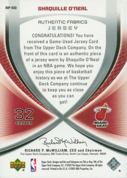 2005-06 SP Game Used - Authentic Fabrics #AF-SO Shaquille O'Neal Back