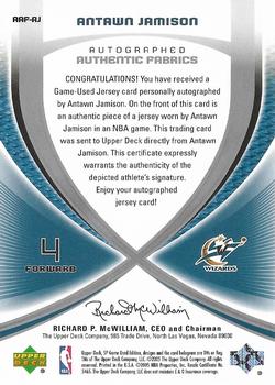 2005-06 SP Game Used - Authentic Fabrics Autographs #AAF-AJ Antawn Jamison Back