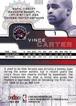 2001-02 Fleer Force #1 Vince Carter Back