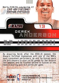 2001-02 Fleer Force #13 Derek Anderson Back