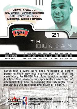 2001-02 Fleer Force #21 Tim Duncan Back