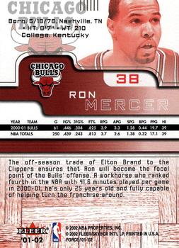 2001-02 Fleer Force #38 Ron Mercer Back