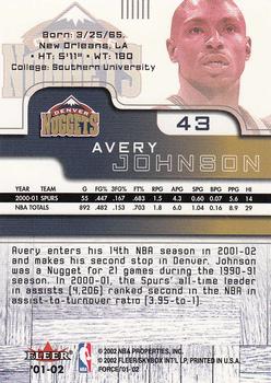 2001-02 Fleer Force #43 Avery Johnson Back