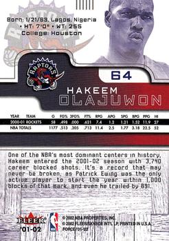 2001-02 Fleer Force #64 Hakeem Olajuwon Back